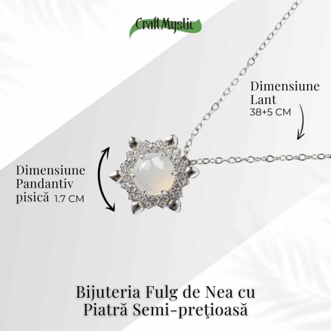 Puritate si Liniste – Colier Fulgi de Nea din Otel Inoxidabil cu Calcedonie Alba Naturala [3]