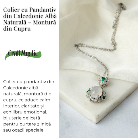 Colier Argint 925 cu Calcedonie Alba si Accente Verzi – Claritate si Echilibru Emotional [2]