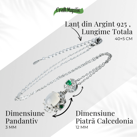 Colier Argint 925 cu Calcedonie Alba si Accente Verzi – Claritate si Echilibru Emotional [4]