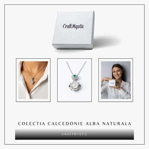Colier Argint 925 cu Calcedonie Alba si Accente Verzi – Claritate si Echilibru Emotional [7]