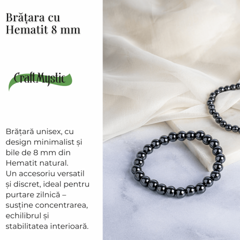 Bratara cu Hematit 8 mm Impamantare si Focus – Unisex, minimalista, puternica [2]