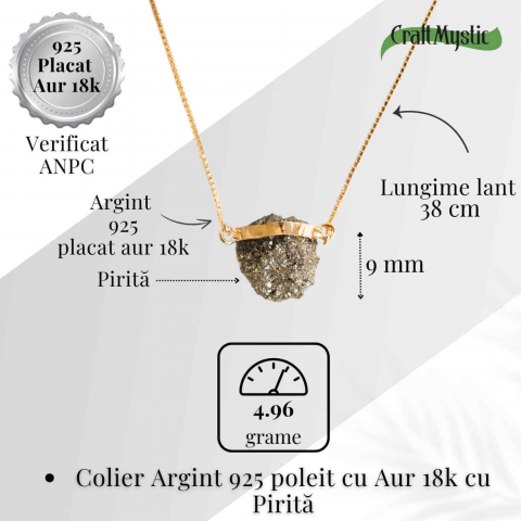 Protectie si Incredere Zilnica – Colier cu Pirita si Argint 925 placat cu aur 18K [4]
