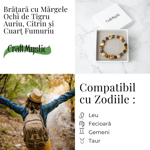Energie si Abundenta – Bratara din Ochi de Tigru Auriu, Ochi de Tigru, Citrin si Cuart Fumuriu Natural [4]