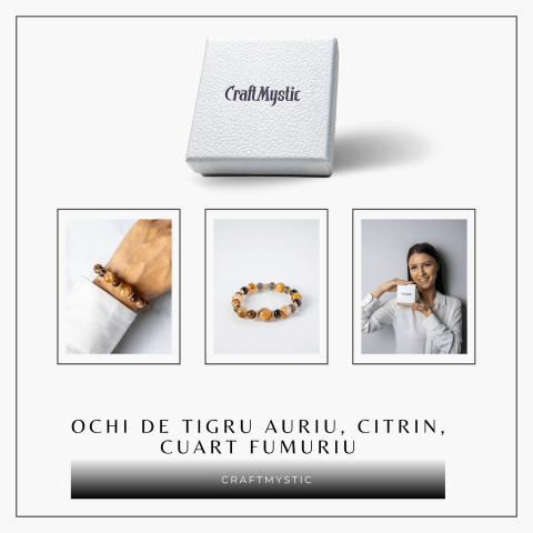 Energie si Abundenta – Bratara din Ochi de Tigru Auriu, Ochi de Tigru, Citrin si Cuart Fumuriu Natural [6]