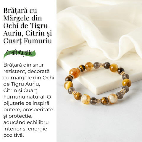 Energie si Abundenta – Bratara din Ochi de Tigru Auriu, Ochi de Tigru, Citrin si Cuart Fumuriu Natural [2]
