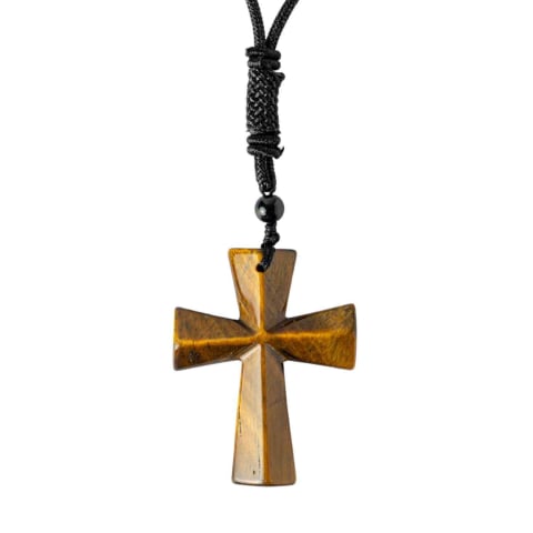 Incredere si Curaj - Putere si Protectie – Colier Cruce din Ochi de Tigru Natural