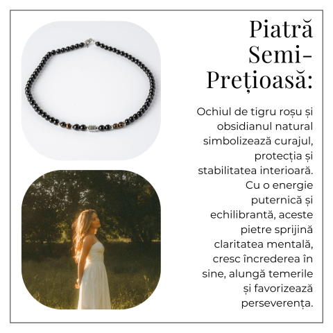 Energie si Protectie – Colier cu Ochi de Tigru Rosu si Obsidian pe Lant din Otel Inoxidabil [5]