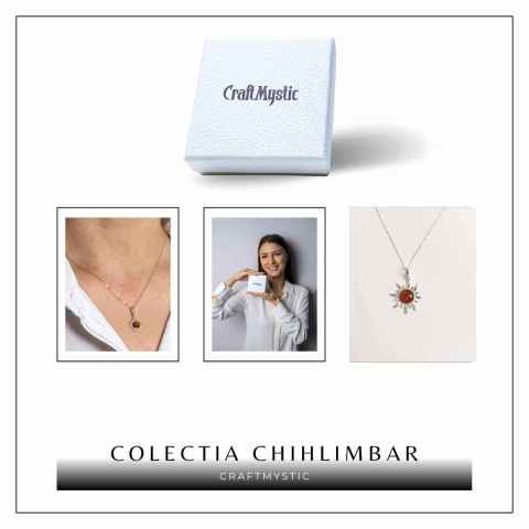 Colier Soare cu Chihlimbar Natural si Lant Argint 925 Ajustabil [5]