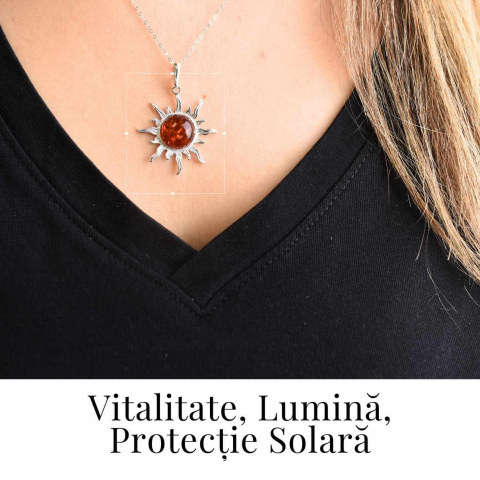 Colier Soare cu Chihlimbar Natural si Lant Argint 925 Ajustabil [1]