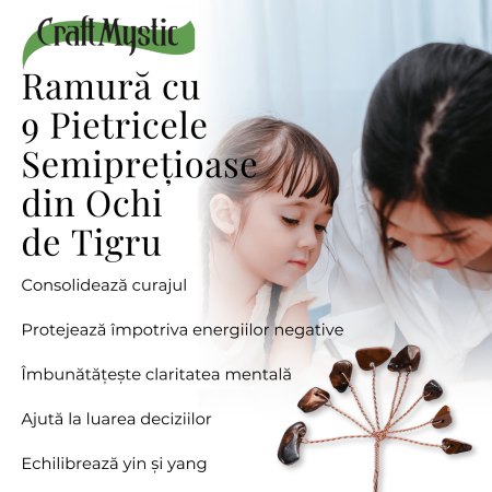 Ramurica Decorativă DIY cu Pietre Naturale Ochi de Tigru (9 Pietricele) [5]