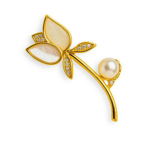 Creativitate si Inspiratie - Raza de lumina – Brosa cu design floral cu perla si straluciri sidefate