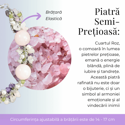 Bratara Ajustabila Cuart Roz 12mm si Pietre Mixte pentru Vindecare [7]