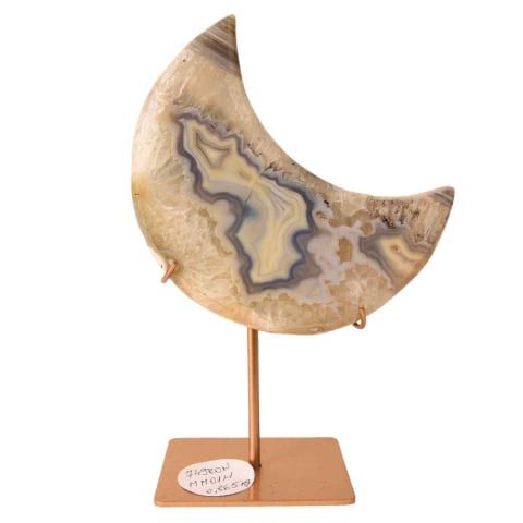 Cristale și Pietre Semiprețioase - Semiluna decorativa din Agat crem-roz natural – sculptata manual, Brazilia 0.86 kg