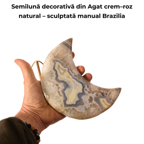 Semiluna decorativa din Agat crem-roz natural – sculptata manual, Brazilia 0.86 kg [3]