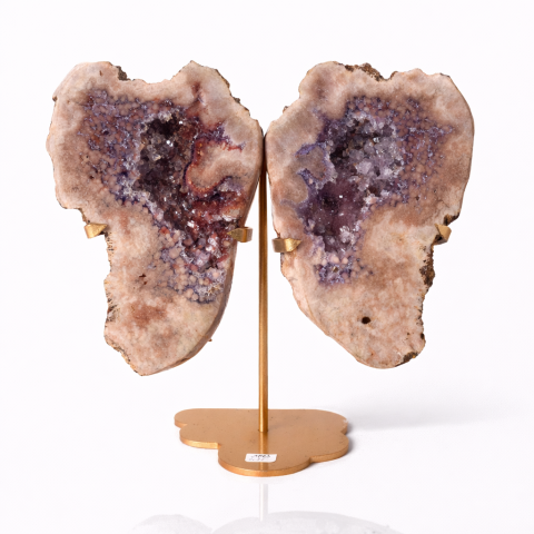 Cristale și Pietre Semiprețioase - Pereche aripi din ametist roz cu geoda activa – sculptata manual Brazilia
