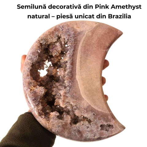 Semiluna decorativa din Pink Amethyst natural – piesa unicat sculptata manual, Brazilia [2]
