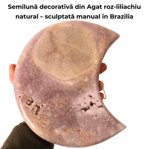 Semiluna decorativa din Agat roz-liliachiu natural – sculptata manual in Brazilia [3]