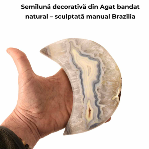 Semiluna decorativa din Agat bandat natural – sculptata manual, Brazilia | Piesa unicat [3]