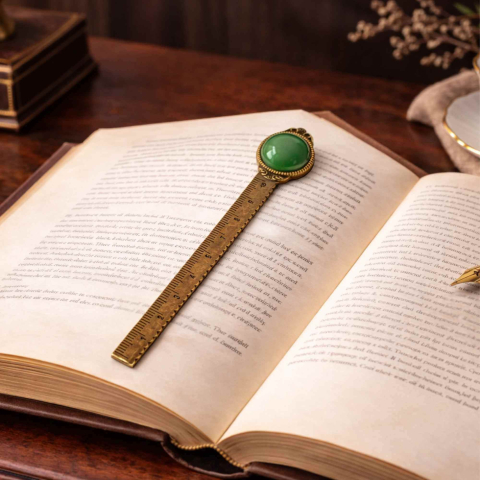 Semn de Carte Elegant cu Piatra Naturala de Aventurin Verde si Alama [3]