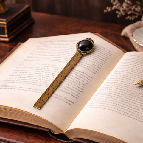 Semn de Carte Elegant cu Piatra Naturala de Obsidian si Alama [4]