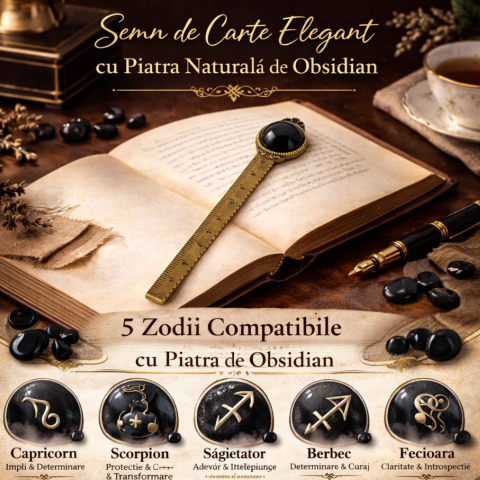 Semn de Carte Elegant cu Piatra Naturala de Obsidian si Alama [2]