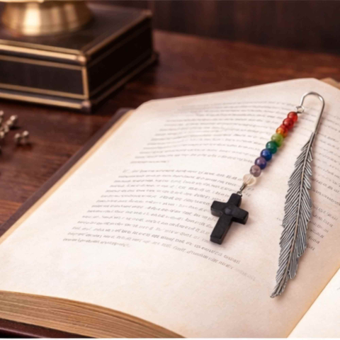 Semn de Carte cu Cruce din Obsidian si Pietrele celor 7 Chakre [4]