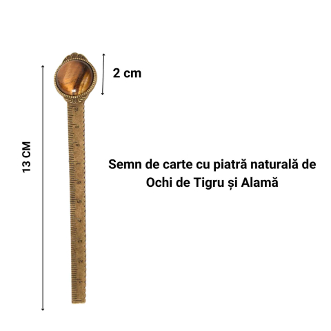 Semn de Carte Vintage cu Piatra Naturala Ochi de Tigru si Alama [3]