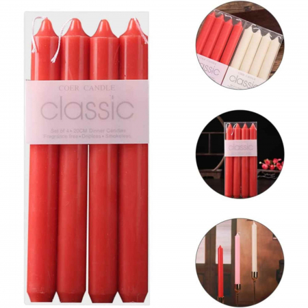 Set 4 Lumanari rosii conice de 25 cm - Lumanari conice fara picurare si fara parfum - Perfecte ca lumanari pentru cina, ocazii speciale [2]