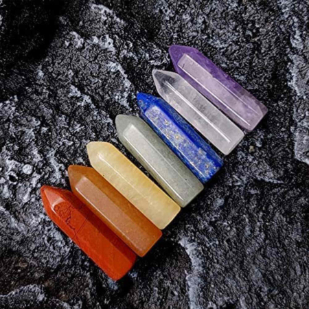 Mini Set cu 7 mini pietre semipretioase polisate si 7 cristale semipretioase hexagonale naturale - cristale vindecatoare pentru meditatie, ameliorarea anxietatii, yoga [5]