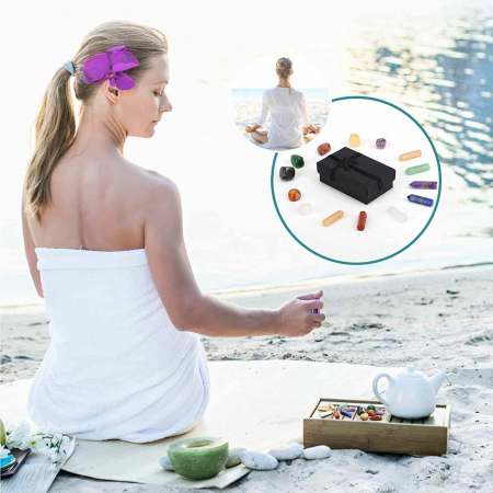 Mini Set cu 7 mini pietre semipretioase polisate si 7 cristale semipretioase hexagonale naturale - cristale vindecatoare pentru meditatie, ameliorarea anxietatii, yoga [7]