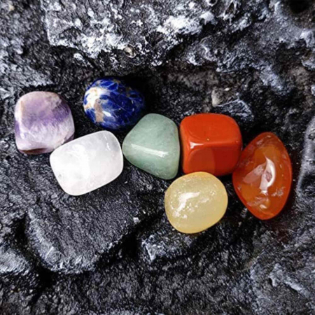 Mini Set cu 7 mini pietre semipretioase polisate si 7 cristale semipretioase hexagonale naturale - cristale vindecatoare pentru meditatie, ameliorarea anxietatii, yoga [8]