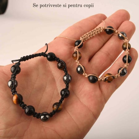 Set 2 bratari cu tripla protectie cu margele 8mm din Ochi de tigru, obsidian negru si hematit - Pentru barbati, femei, copii - Lucrate manual aduc noroc, prosperitate si fericire [3]