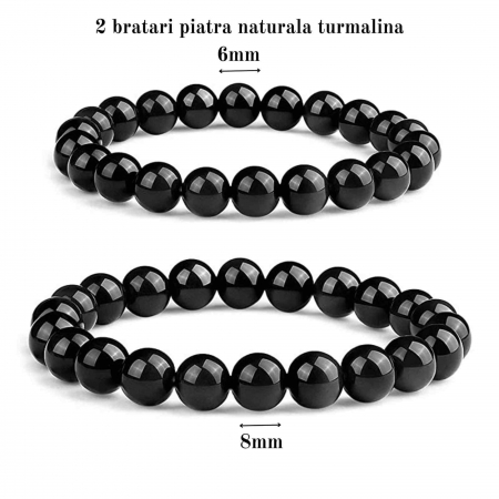 Set 2 bratari din turmalina neagra cu margele de 6 si 8 mm Aduce noroc, pace si dragoste, cadou Feng Shui pentru prieteni, familie [1]