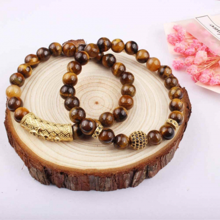 Set 2 Bratari elastice cu pietre semipretioase ochi de tigru de 8 mm – bratara pentru meditatie, yoga, reiki. [3]