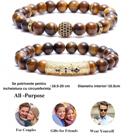 Set 2 Bratari elastice cu pietre semipretioase ochi de tigru de 8 mm – bratara pentru meditatie, yoga, reiki. [2]
