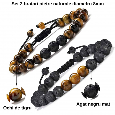 Set 2 bratari reglabile din piatra naturala ochi de tigru si piatra de lava neagra 8mm - Bratara vindecatoare, aromaterapie, difuzor de uleiuri esentiale [4]