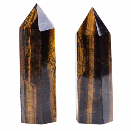 Set 2 turnuri din cristale semipretiose vindecatoare hexagonale Ochi de tigru - Obelisc cu inaltimea de 6 cm [5]