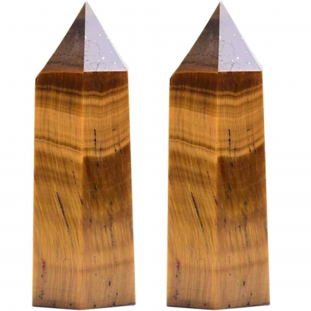 Creativitate si Inspiratie - Set 2 turnuri din cristale semipretiose vindecatoare hexagonale Ochi de tigru - Obelisc cu inaltimea de 6 cm