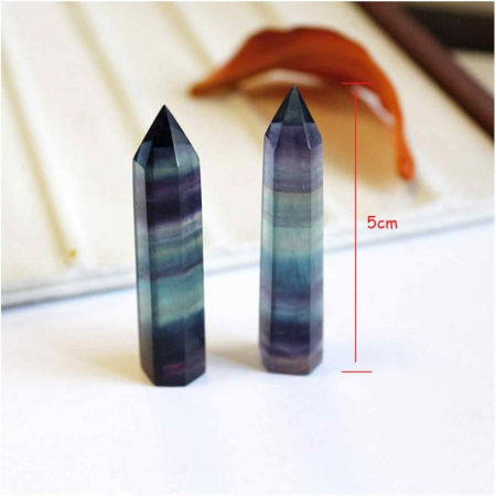 Set 2 turnuri din cristale semipretiose vindecatore hexagonale Fluorit curcubeu - Obelisc cu inaltimea de 5 cm [1]