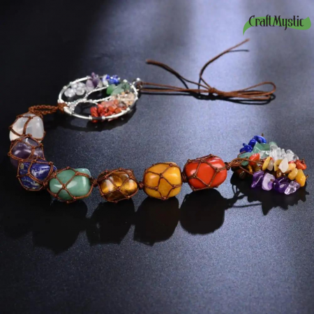 Ornament de agatat tematica pietre chakra - Contine arborele vietii lucrat manual cu pietre semipretioase si cristale vindecatoare a celor 7 chakre [3]
