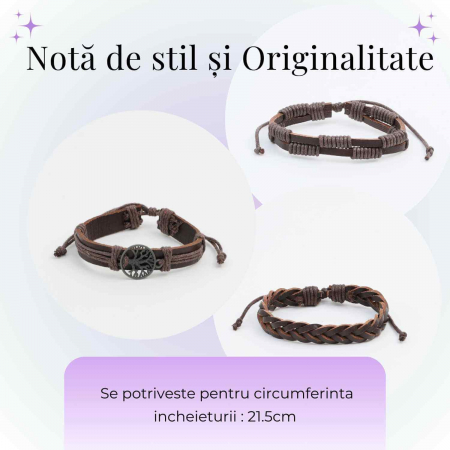Set 3 Brățări Inedite cu Arborele Vieții si piele sintetica maro– Stil și Protecție [3]