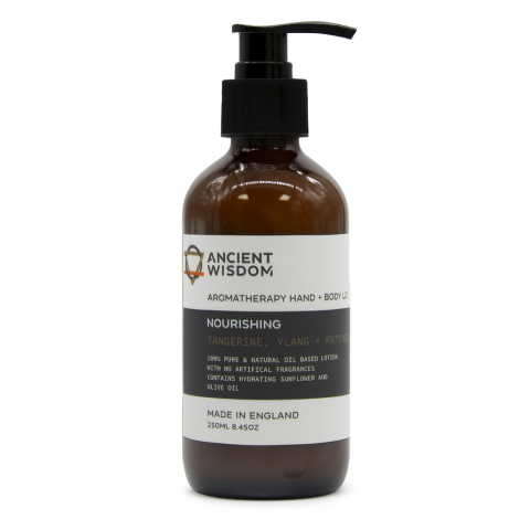 Instrumente și Accesorii Spirituale - Lotiune Aromaterapie Maini si Corp 250ml – Hranitoare (Mandarina, Ylang Ylang si Patchouli)