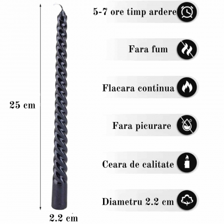 Set 4 Lumanari negre spirala de 25 cm - Lumanari  fara picurare si fara parfum - Perfecte ca lumanari pentru cina, ocazii speciale [1]
