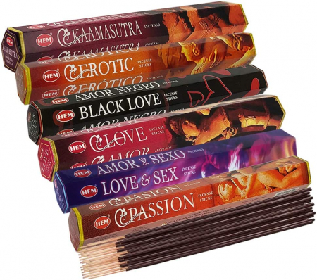 Set 6 pachete mix betisoare parfumate cu cele mai apreciate 6 parfumuri HEM cu tematica dragoste +  suport pentru betisoare [3]