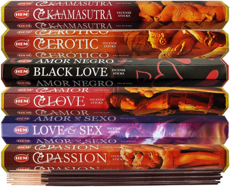 Set 6 pachete mix betisoare parfumate cu cele mai apreciate 6 parfumuri HEM cu tematica dragoste +  suport pentru betisoare [4]