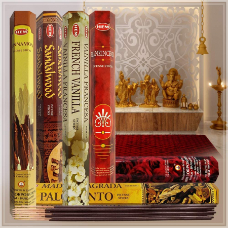 Set 6 pachete mix betisoare parfumate cu cele mai apreciate 6 parfumuri HEM populare +  suport pentru betisoare [2]