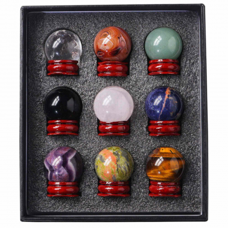 Set 9 sfere din cristale naturale – pentru decor feng shui,  meditatie, astrologie [4]