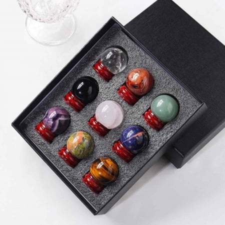 Set 9 sfere din cristale naturale – pentru decor feng shui,  meditatie, astrologie [8]