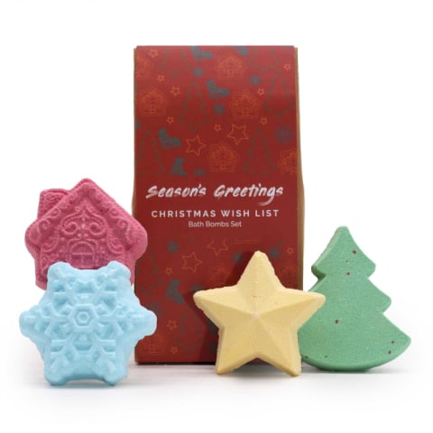 Aromaterapie - Set bombe de baie Christmas Wish List – 4 arome de iarnă, cadoul perfect pentru răsfăț festiv