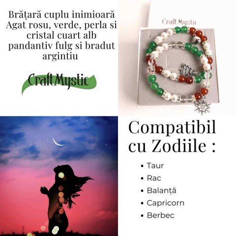 Set bratari cuplu naturale cu Agat, perla si cristal - iubire si echilibru [3]